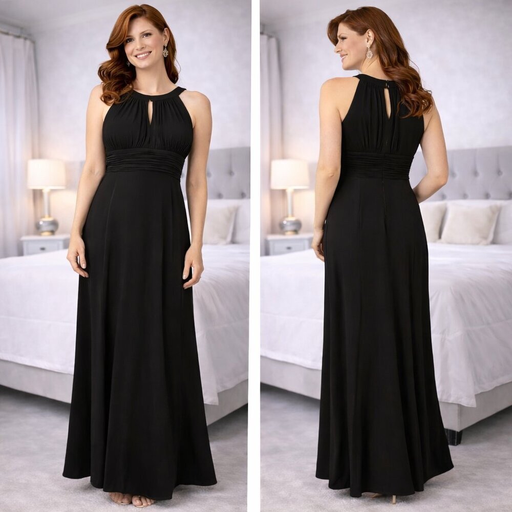 NWT SLNY Black Sleeveless Pleated Maxi Dress $109